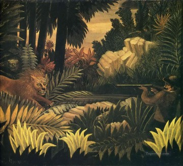 Animal Painting - caza del león Henri Rousseau